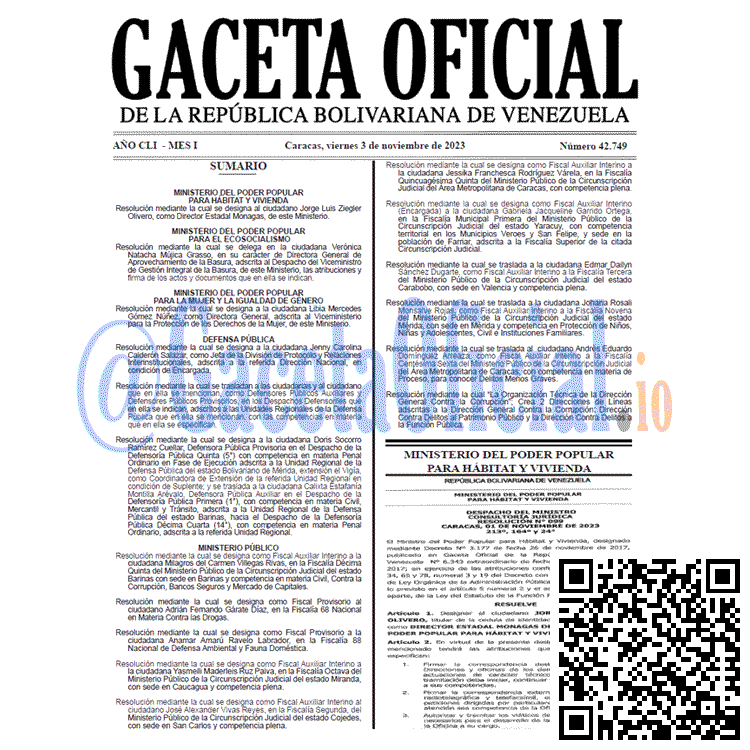 Venezuela Gaceta Oficial 42749 del 3 noviembre 2023 Gaceta Oficial, Gaceta 42749, Gaceta 42749 HD, Gaceta #42749, Gaceta Oficial Venezuela #42749