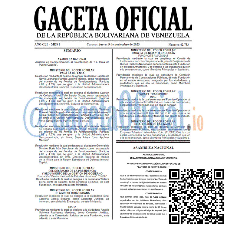 Venezuela Gaceta Oficial 42753 del 9 noviembre 2023 Gaceta Oficial, Gaceta 42753, Gaceta 42753 HD, Gaceta #42753, Gaceta Oficial Venezuela #42753