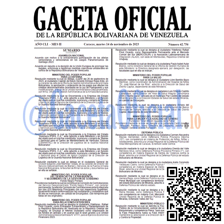 Venezuela Gaceta Oficial 42756 del 14 noviembre 2023 Gaceta Oficial, Gaceta 42756, Gaceta 42756 HD, Gaceta #42756, Gaceta Oficial Venezuela #42756