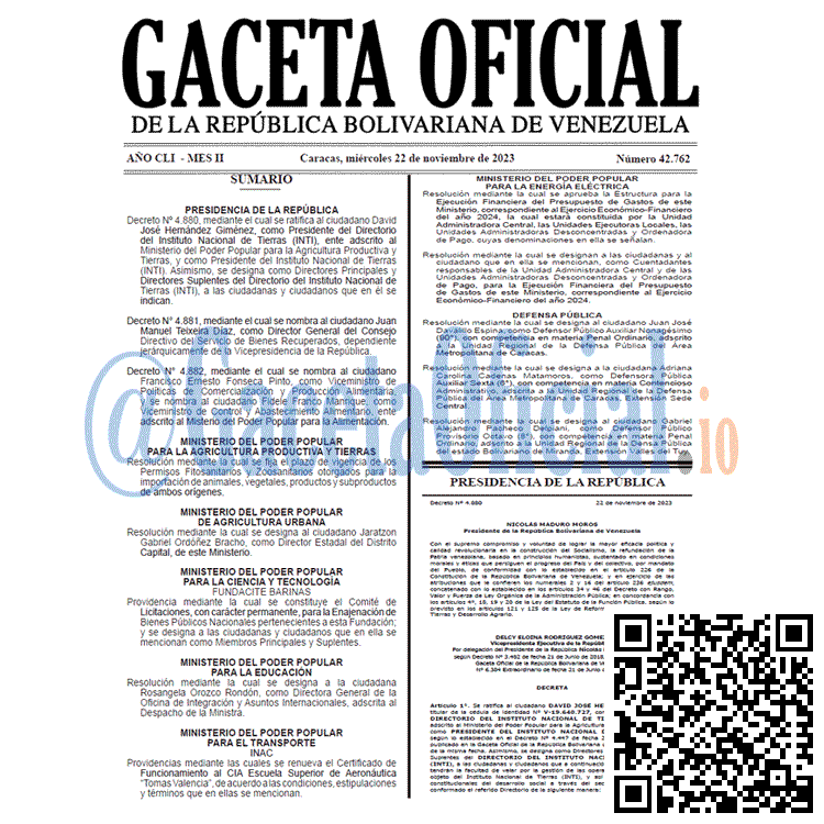 Venezuela Gaceta Oficial 42762 del 22 noviembre 2023 Gaceta Oficial, Gaceta 42762, Gaceta 42762 HD, Gaceta #42762, Gaceta Oficial Venezuela #42762