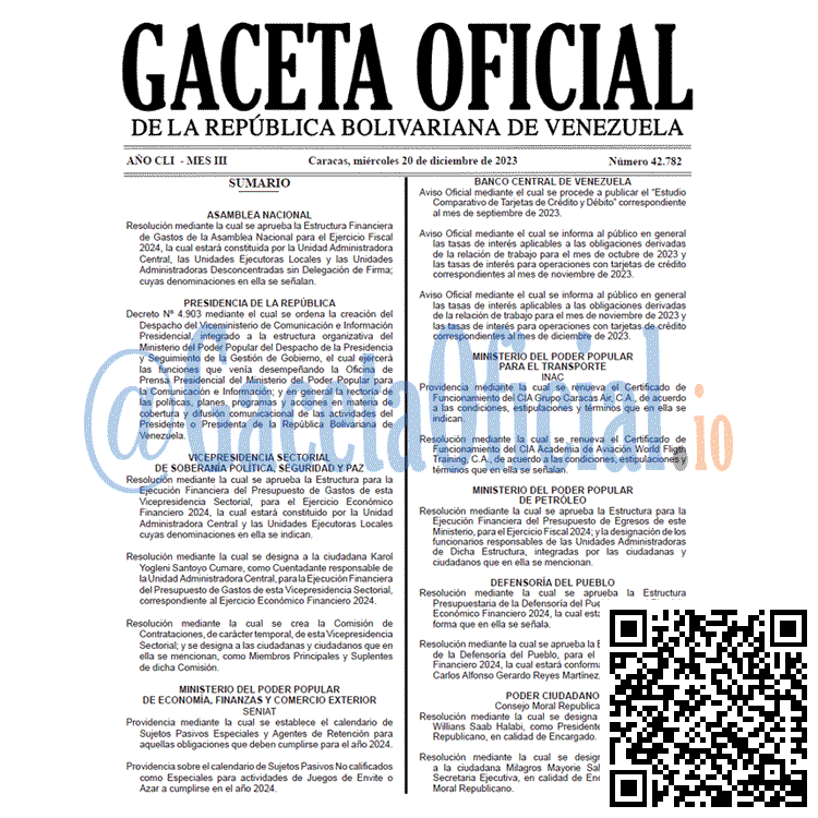 Gaceta Oficial, Gaceta 42782, Gaceta 42782 HD, Gaceta #42782, Gaceta Oficial Venezuela #42782