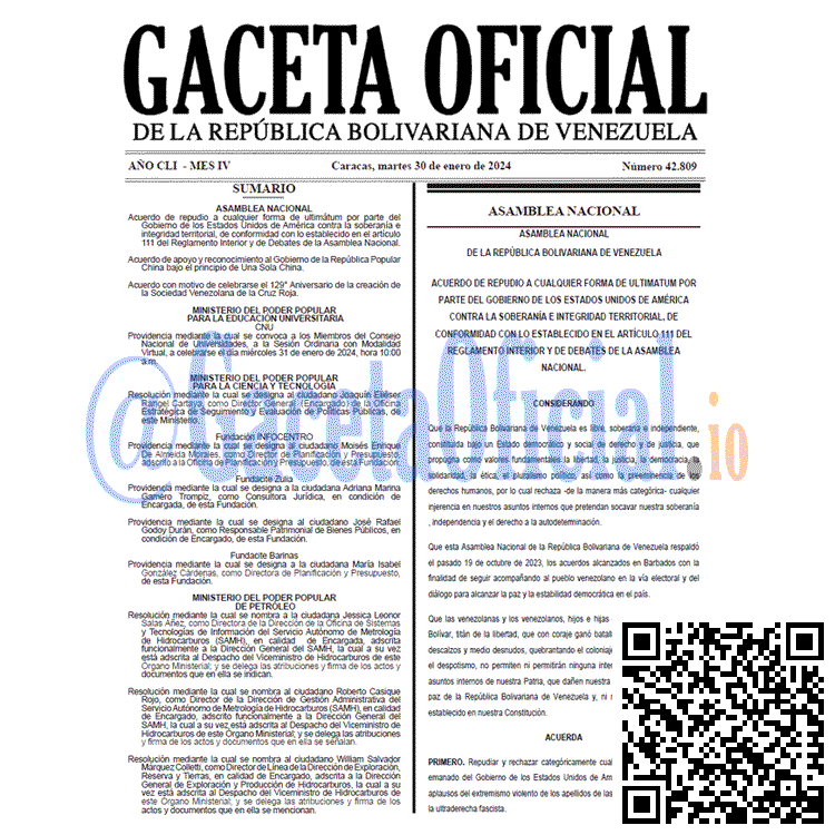 Gaceta Oficial, Gaceta 42809, Gaceta 42809 HD, Gaceta #42809, Gaceta Oficial Venezuela #42809