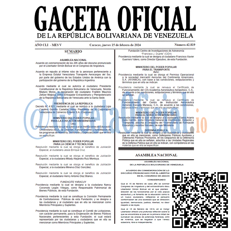Gaceta Oficial, Gaceta 42819, Gaceta 42819 HD, Gaceta #42819, Gaceta Oficial Venezuela #42819