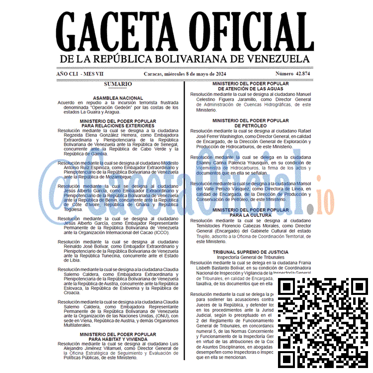 Venezuela Gaceta Oficial 42874 del 8 mayo 2024 Gaceta Oficial, Gaceta 42874, Gaceta 42874 HD, Gaceta #42874, Gaceta Oficial Venezuela #42874