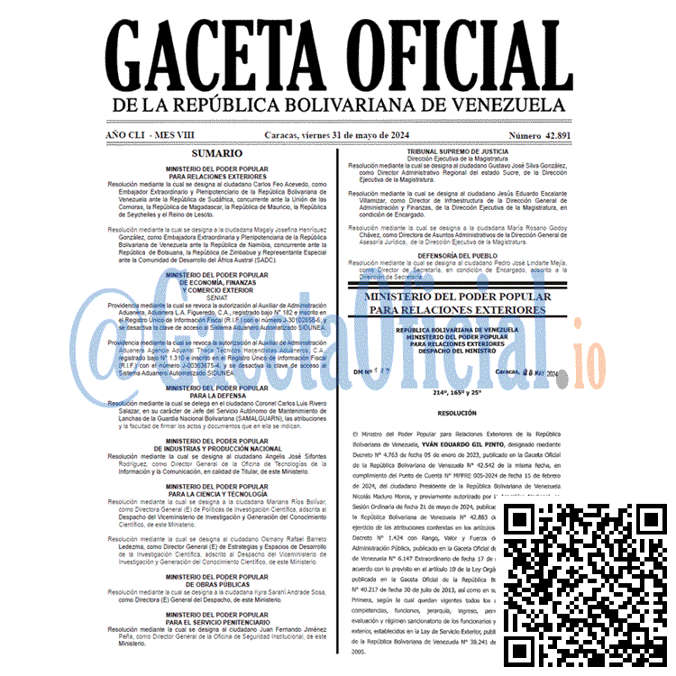 Venezuela Gaceta Oficial 42891 del 31 mayo 2024 Gaceta Oficial, Gaceta 42891, Gaceta 42891 HD, Gaceta #42891, Gaceta Oficial Venezuela #42891