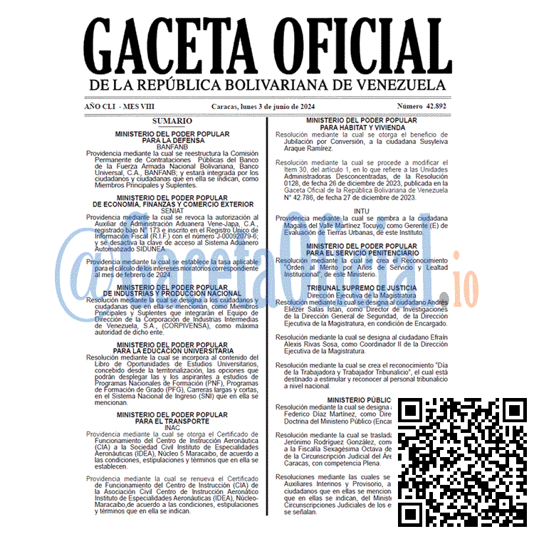 Venezuela Gaceta Oficial 42892 del 3 junio 2024 Gaceta Oficial, Gaceta 42892, Gaceta 42892 HD, Gaceta #42892, Gaceta Oficial Venezuela #42892