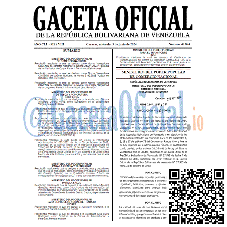 Venezuela Gaceta Oficial 42894 del 5 junio 2024 Gaceta Oficial, Gaceta 42894, Gaceta 42894 HD, Gaceta #42894, Gaceta Oficial Venezuela #42894