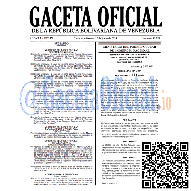 Venezuela Gaceta Oficial 42899 del 12 junio 2024 Gaceta Oficial, Gaceta 42899, Gaceta 42899 HD, Gaceta #42899, Gaceta Oficial Venezuela #42899