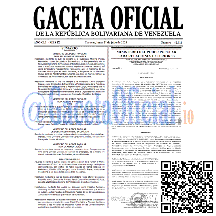 Venezuela Gaceta Oficial 42911 del 1 julio 2024 Gaceta Oficial, Gaceta 42911, Gaceta 42911 HD, Gaceta #42911, Gaceta Oficial Venezuela #42911