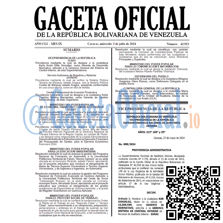 Venezuela Gaceta Oficial 42913 del 3 julio 2024 Gaceta Oficial, Gaceta 42913, Gaceta 42913 HD, Gaceta #42913, Gaceta Oficial Venezuela #42913