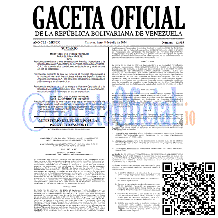 Venezuela Gaceta Oficial 42915 del 8 julio 2024 Gaceta Oficial, Gaceta 42915, Gaceta 42915 HD, Gaceta #42915, Gaceta Oficial Venezuela #42915