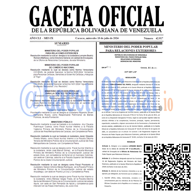 Venezuela Gaceta Oficial 42917 del 10 julio 2024 Gaceta Oficial, Gaceta 42917, Gaceta 42917 HD, Gaceta #42917, Gaceta Oficial Venezuela #42917
