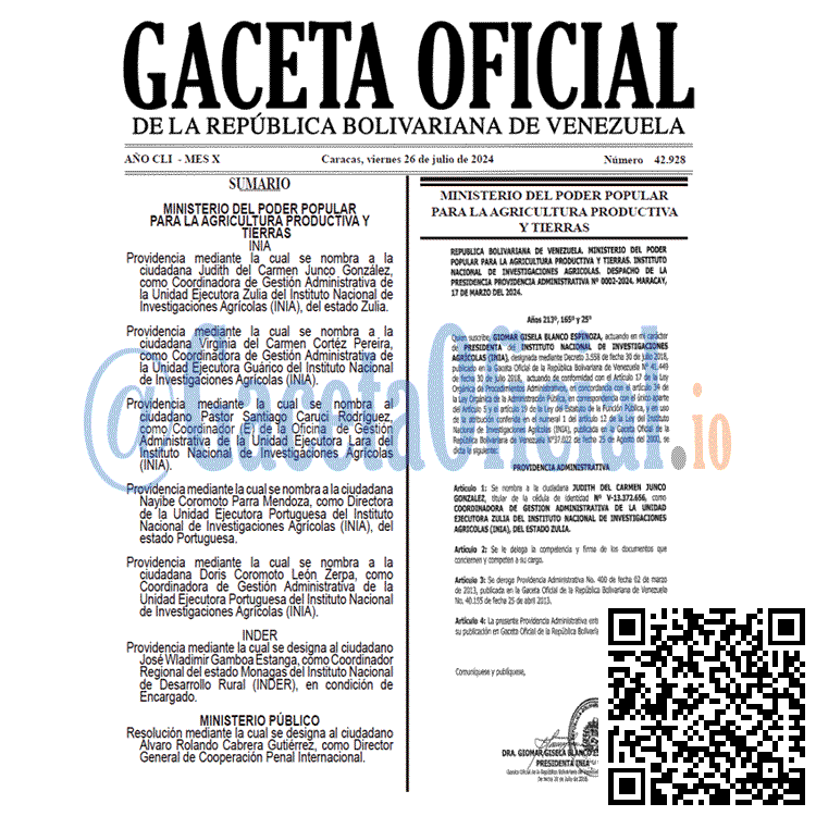 Venezuela Gaceta Oficial 42928 del 26 julio 2024 Gaceta Oficial, Gaceta 42928, Gaceta 42928 HD, Gaceta #42928, Gaceta Oficial Venezuela #42928