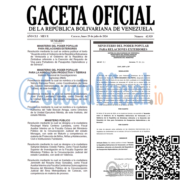 Venezuela Gaceta Oficial 42929 del 29 julio 2024 Gaceta Oficial, Gaceta 42929, Gaceta 42929 HD, Gaceta #42929, Gaceta Oficial Venezuela #42929