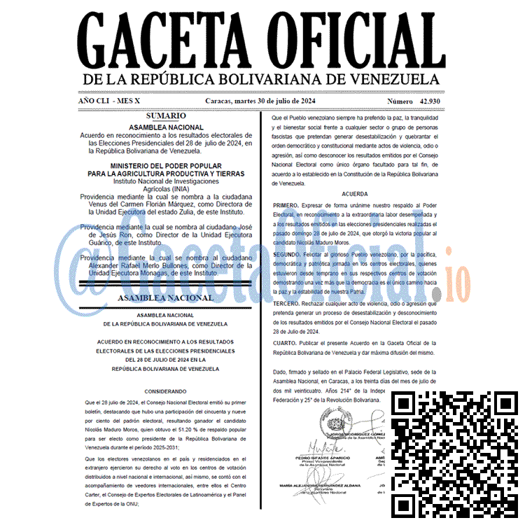 Venezuela Gaceta Oficial 42930 del 30 julio 2024 Gaceta Oficial, Gaceta 42930, Gaceta 42930 HD, Gaceta #42930, Gaceta Oficial Venezuela #42930