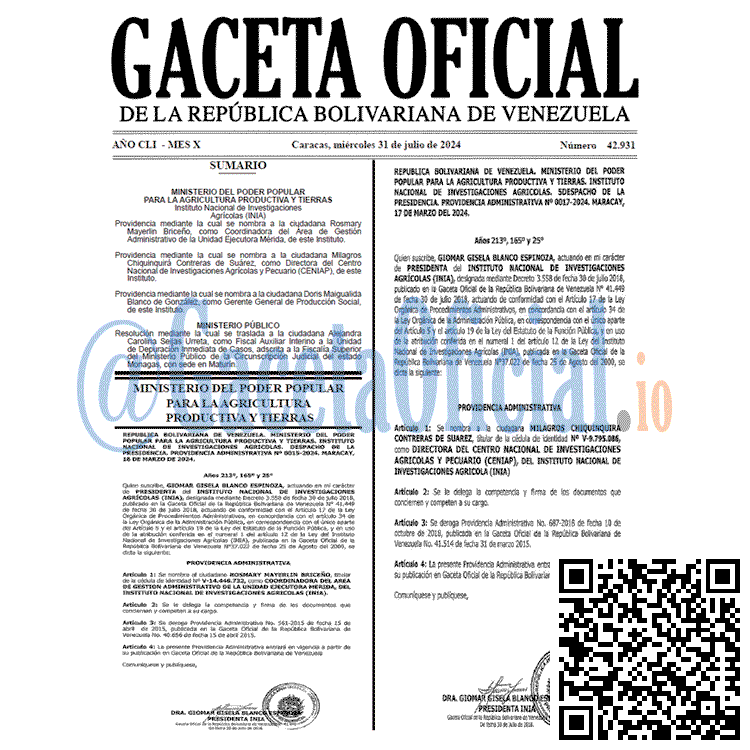 Venezuela Gaceta Oficial 42931 del 31 julio 2024 Gaceta Oficial, Gaceta 42931, Gaceta 42931 HD, Gaceta #42931, Gaceta Oficial Venezuela #42931