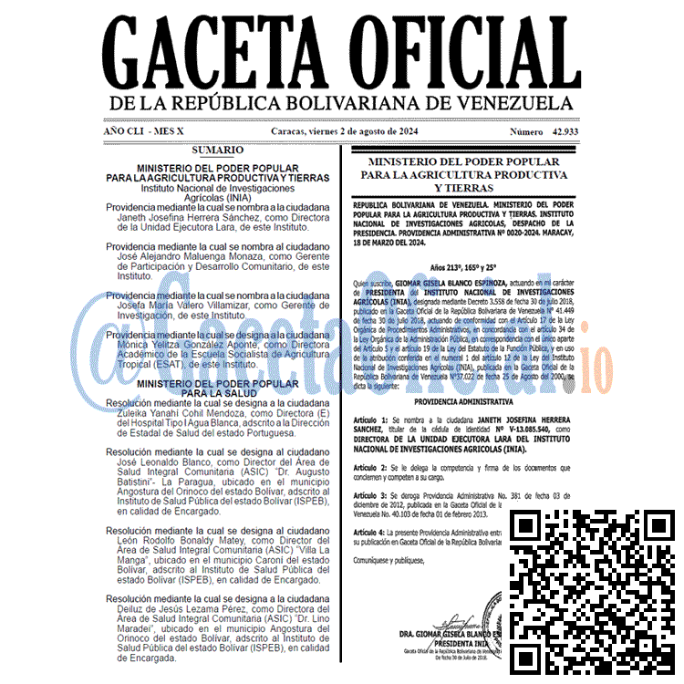 Venezuela Gaceta Oficial 42933 del 2 agosto 2024 Gaceta Oficial, Gaceta 42933, Gaceta 42933 HD, Gaceta #42933, Gaceta Oficial Venezuela #42933
