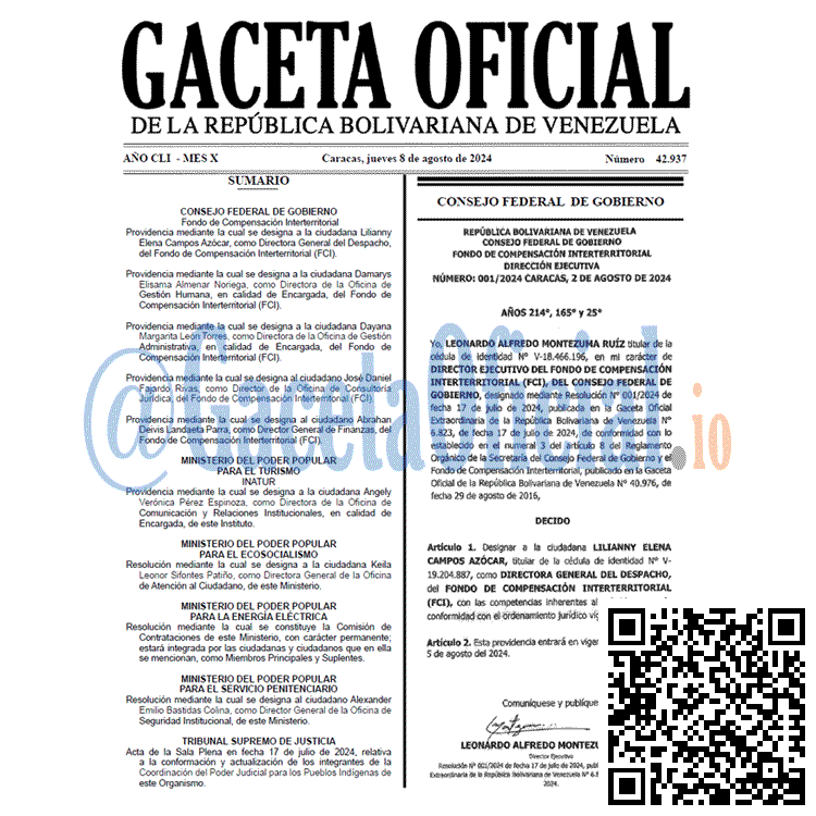 Venezuela Gaceta Oficial 42937 del 8 agosto 2024 Gaceta Oficial, Gaceta 42937, Gaceta 42937 HD, Gaceta #42937, Gaceta Oficial Venezuela #42937