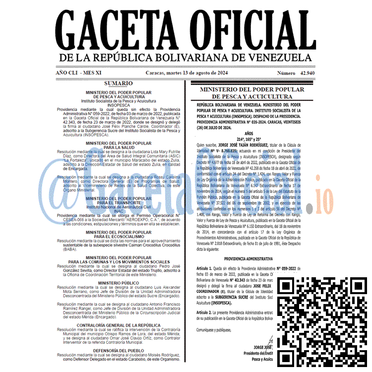 Venezuela Gaceta Oficial 42940 del 13 agosto 2024 Gaceta Oficial, Gaceta 42940, Gaceta 42940 HD, Gaceta #42940, Gaceta Oficial Venezuela #42940