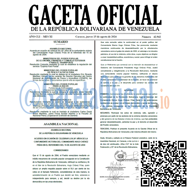 Venezuela Gaceta Oficial 42942 del 15 agosto 2024 Gaceta Oficial, Gaceta 42942, Gaceta 42942 HD, Gaceta #42942, Gaceta Oficial Venezuela #42942