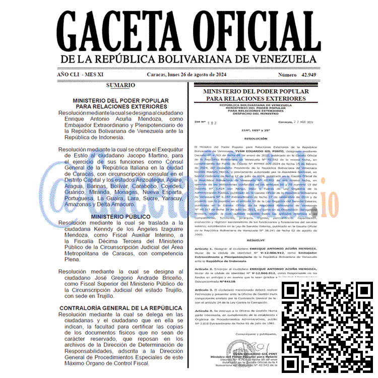 Venezuela Gaceta Oficial 42949 del 26 agosto 2024 Gaceta Oficial, Gaceta 42949, Gaceta 42949 HD, Gaceta #42949, Gaceta Oficial Venezuela #42949