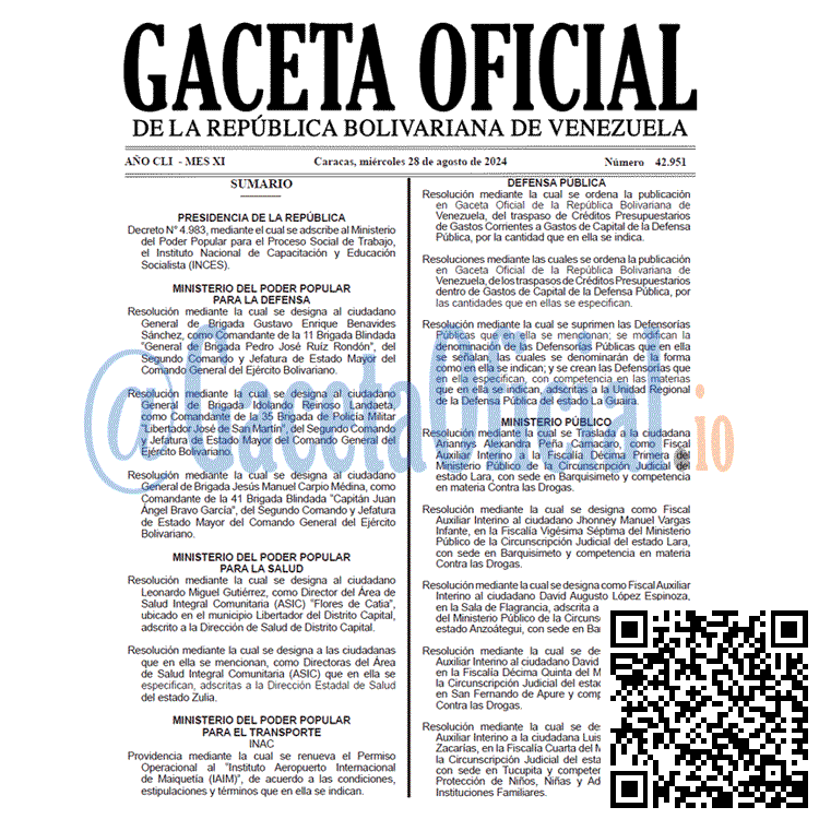 Venezuela Gaceta Oficial 42951 del 28 agosto 2024 Gaceta Oficial, Gaceta 42951, Gaceta 42951 HD, Gaceta #42951, Gaceta Oficial Venezuela #42951