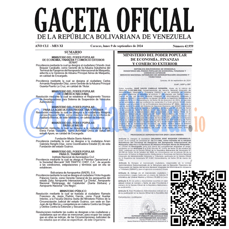 Venezuela Gaceta Oficial 42959 del 9 septiembre 2024 Gaceta Oficial, Gaceta 42959, Gaceta 42959 HD, Gaceta #42959, Gaceta Oficial Venezuela #42959