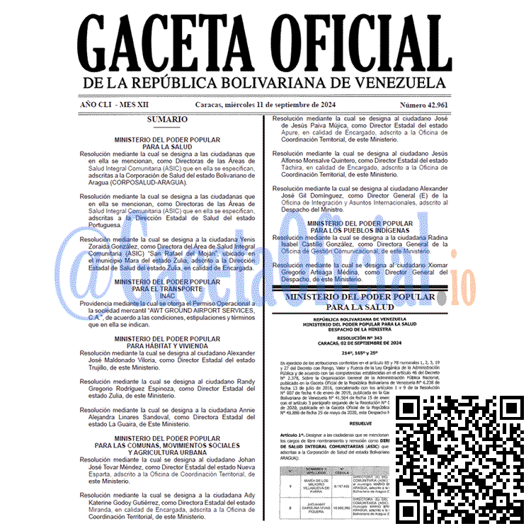 Venezuela Gaceta Oficial 42961 del 11 septiembre 2024 Gaceta Oficial, Gaceta 42961, Gaceta 42961 HD, Gaceta #42961, Gaceta Oficial Venezuela #42961