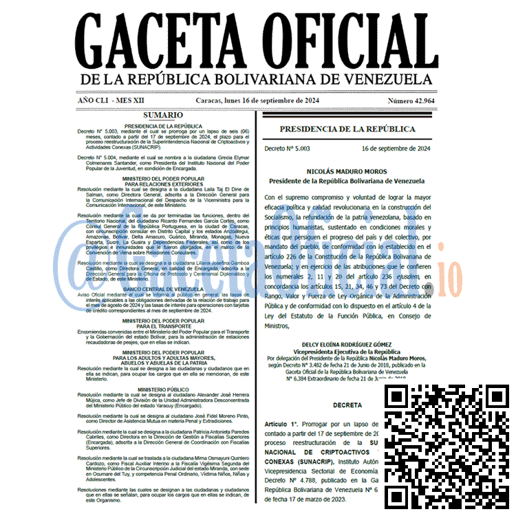 Venezuela Gaceta Oficial 42964 del 16 septiembre 2024 Gaceta Oficial, Gaceta 42964, Gaceta 42964 HD, Gaceta #42964, Gaceta Oficial Venezuela #42964