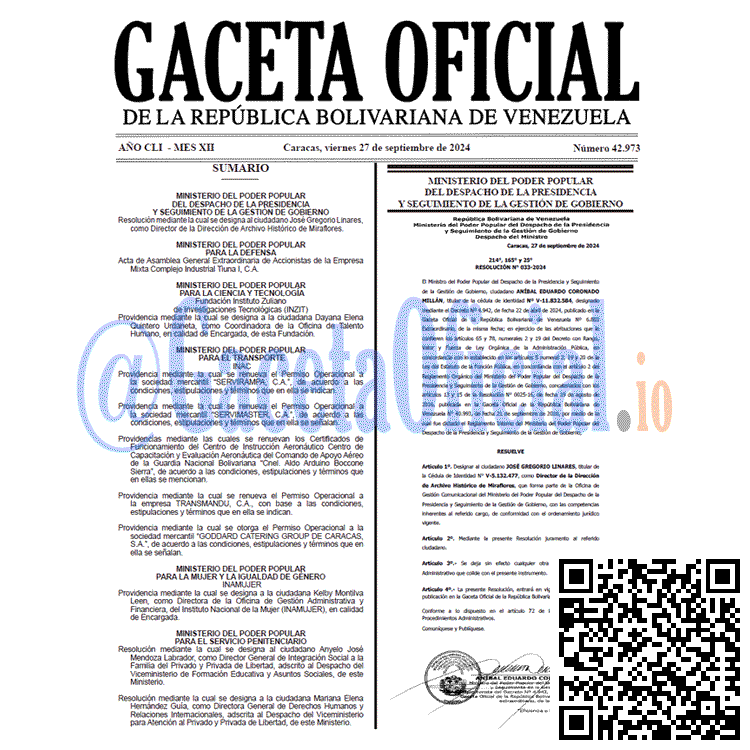 Venezuela Gaceta Oficial 42973 del 27 septiembre 2024 Gaceta Oficial, Gaceta 42973, Gaceta 42973 HD, Gaceta #42973, Gaceta Oficial Venezuela #42973