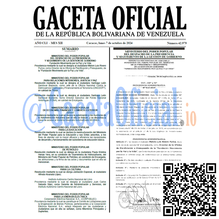 Venezuela Gaceta Oficial 42979 del 7 octubre 2024 Gaceta Oficial, Gaceta 42979, Gaceta 42979 HD, Gaceta #42979, Gaceta Oficial Venezuela #42979