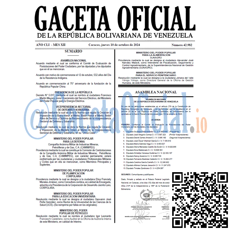 Venezuela Gaceta Oficial 429821 del 10 octubre 2024 Gaceta Oficial, Gaceta 42982, Gaceta 42982 HD, Gaceta #42982, Gaceta Oficial Venezuela #42982
