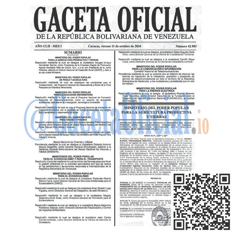 Venezuela Gaceta Oficial 42983 del 11 octubre 2024 Gaceta Oficial, Gaceta 42983, Gaceta 42983 HD, Gaceta #42983, Gaceta Oficial Venezuela #42983