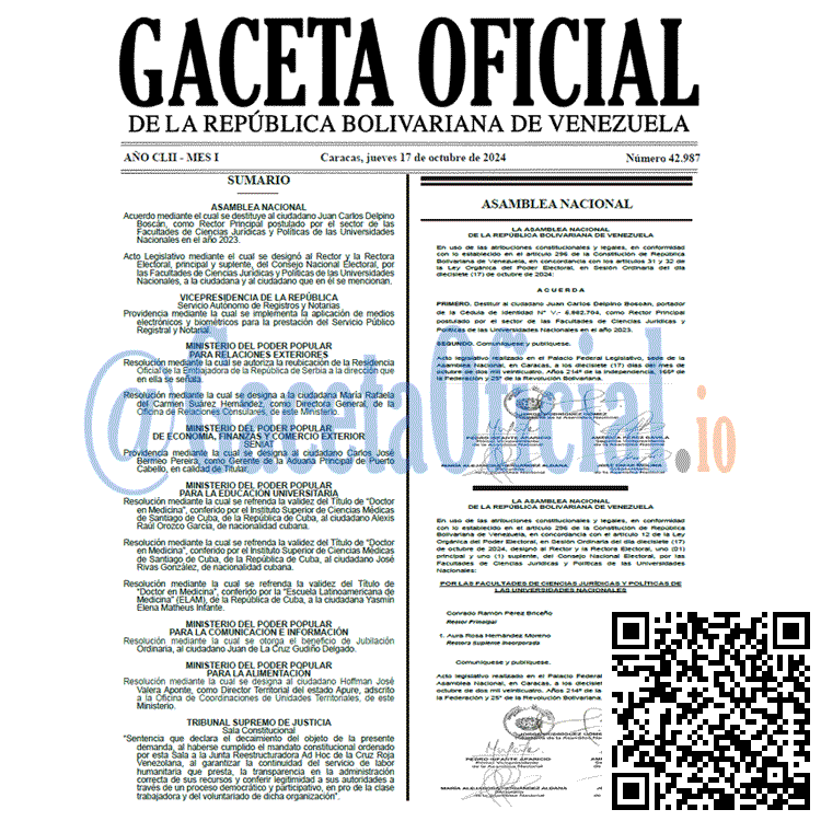 Venezuela Gaceta Oficial 42987 del 17 octubre 2024 Gaceta Oficial, Gaceta 42987, Gaceta 42987 HD, Gaceta #42987, Gaceta Oficial Venezuela #42987