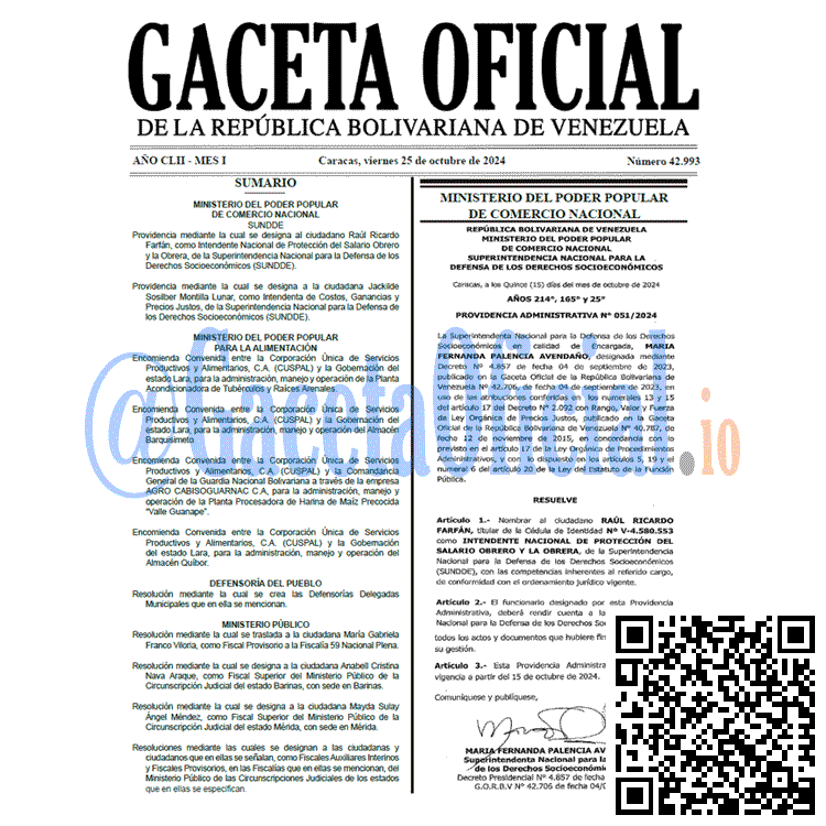Venezuela Gaceta Oficial 42993 del 25 octubre 2024 Gaceta Oficial, Gaceta 42993, Gaceta 42993 HD, Gaceta #42993, Gaceta Oficial Venezuela #42993