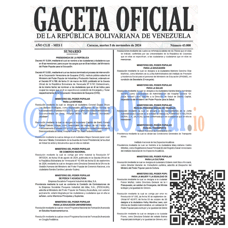 Venezuela Gaceta Oficial 43000 del 5 noviembre 2024 Gaceta Oficial, Gaceta 43000, Gaceta 43000 HD, Gaceta #43000, Gaceta Oficial Venezuela #43000
