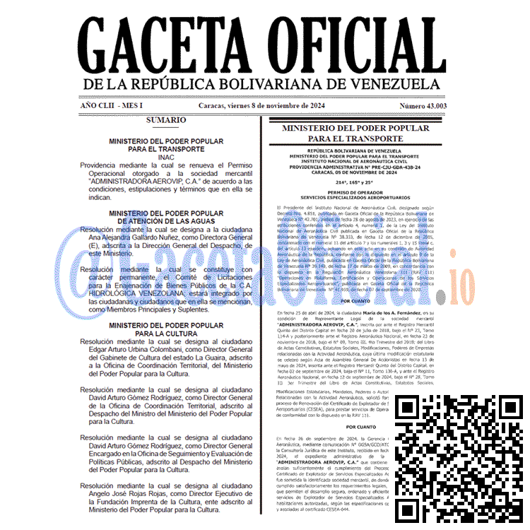 Venezuela Gaceta Oficial 43003 del 8 noviembre 2024 Gaceta Oficial, Gaceta 43003, Gaceta 43003 HD, Gaceta #43003, Gaceta Oficial Venezuela #43003