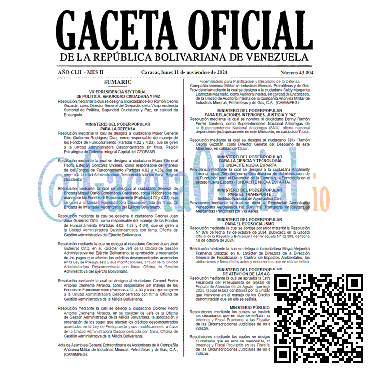 Venezuela Gaceta Oficial 43004 del 11 noviembre 2024 Gaceta Oficial, Gaceta 43004, Gaceta 43004 HD, Gaceta #43004, Gaceta Oficial Venezuela #43004