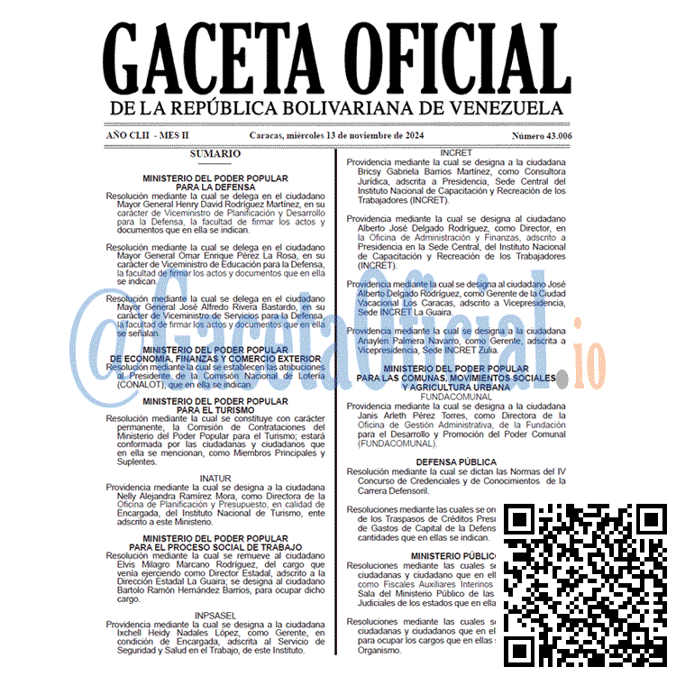 Venezuela Gaceta Oficial 43006 del 13 noviembre 2024 Gaceta Oficial, Gaceta 43006, Gaceta 43006 HD, Gaceta #43006, Gaceta Oficial Venezuela #43006