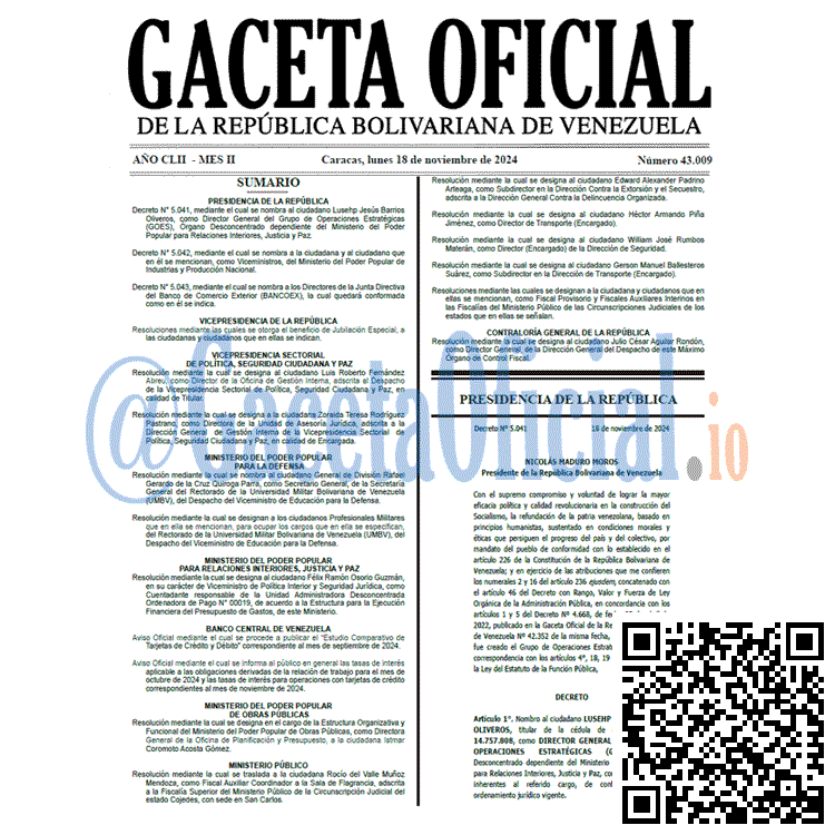 Venezuela Gaceta Oficial 43009 del 18 noviembre 2024 Gaceta Oficial, Gaceta 43009, Gaceta 43009 HD, Gaceta #43009, Gaceta Oficial Venezuela #43009