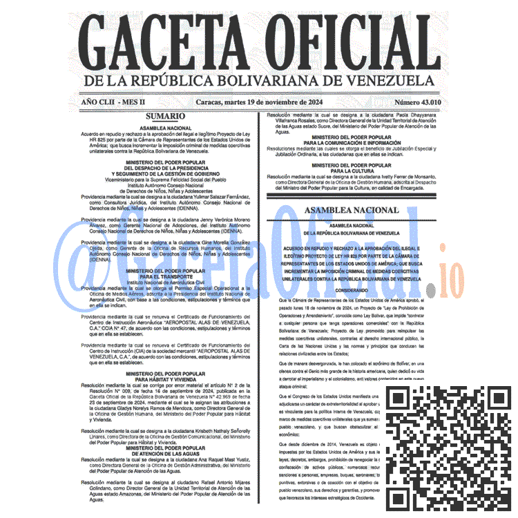 Venezuela Gaceta Oficial 43010 del 19 noviembre 2024 Gaceta Oficial, Gaceta 43010, Gaceta 43010 HD, Gaceta #43010, Gaceta Oficial Venezuela #43010