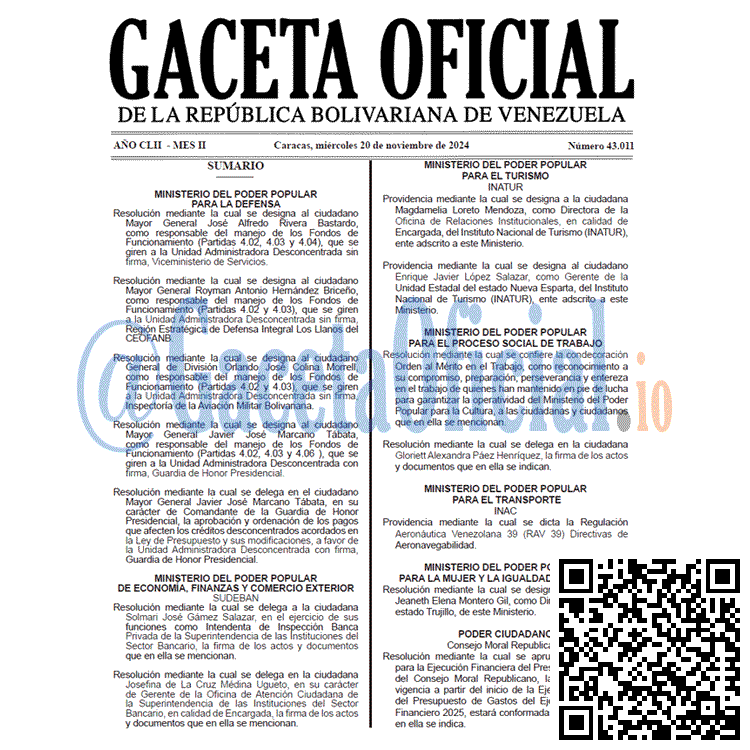 Venezuela Gaceta Oficial 43011 del 20 noviembre 2024 Gaceta Oficial, Gaceta 43011, Gaceta 43011 HD, Gaceta #43011, Gaceta Oficial Venezuela #43011