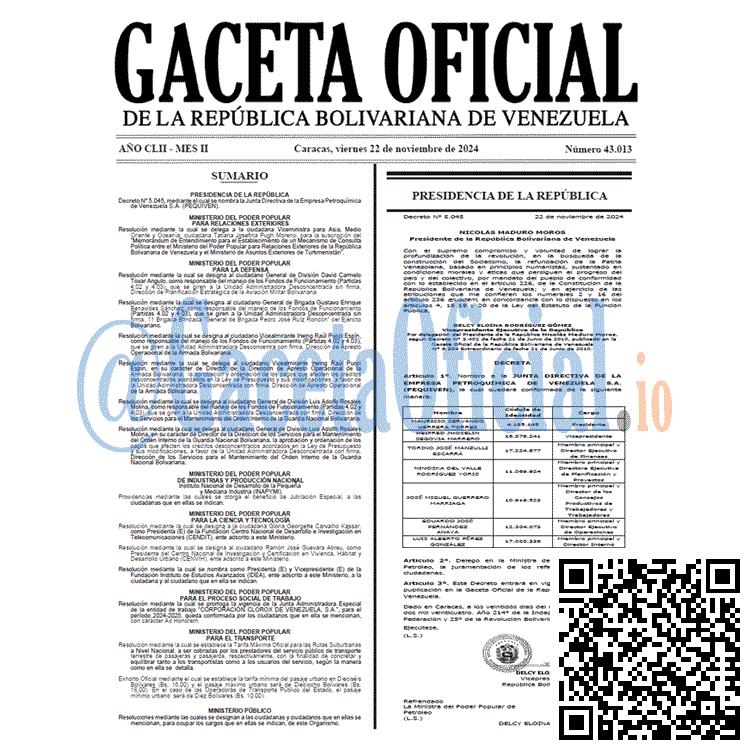 Venezuela Gaceta Oficial 43013 del 22 noviembre 2024 Gaceta Oficial, Gaceta 43013, Gaceta 43013 HD, Gaceta #43013, Gaceta Oficial Venezuela #43013