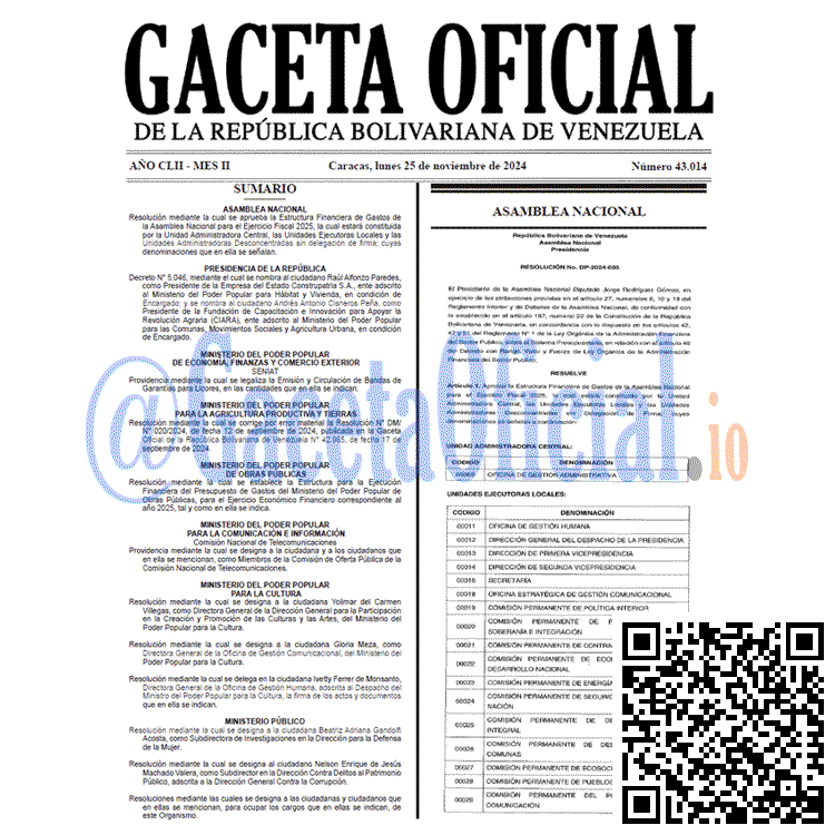 Venezuela Gaceta Oficial 43014 del 25 noviembre 2024 Gaceta Oficial, Gaceta 43014, Gaceta 43014 HD, Gaceta #43014, Gaceta Oficial Venezuela #43014