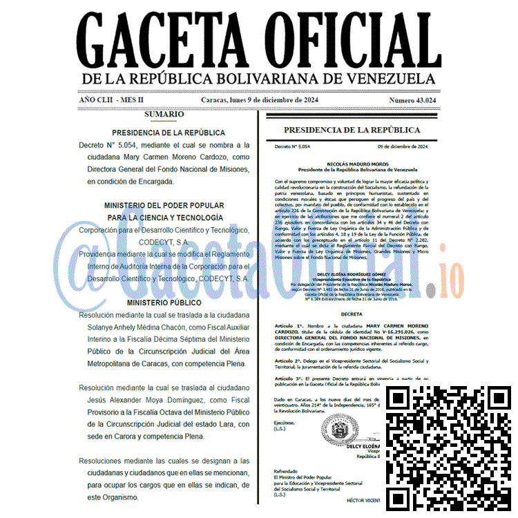 Venezuela Gaceta Oficial 43024 del 9 diciembre 2024 Gaceta Oficial, Gaceta 43024, Gaceta 43024 HD, Gaceta #43024, Gaceta Oficial Venezuela #43024