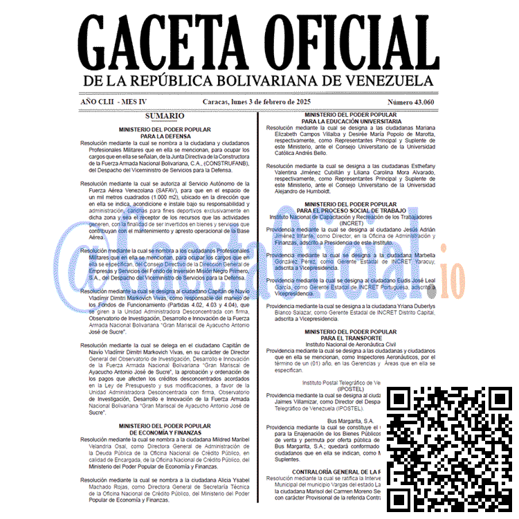 Venezuela Gaceta Oficial 43060 del 3 febrero 2025 Gaceta Oficial, Gaceta 43060, Gaceta 43060 HD, Gaceta #43060, Gaceta Oficial Venezuela #43060