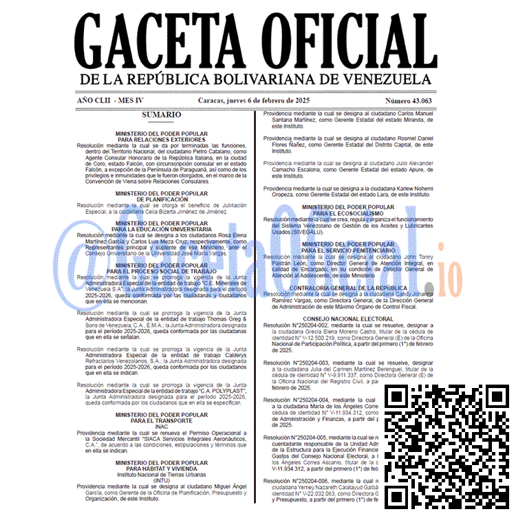 Gaceta Oficial, Gaceta 43063, Gaceta 43063 HD, Gaceta #43063, Gaceta Oficial Venezuela #43063