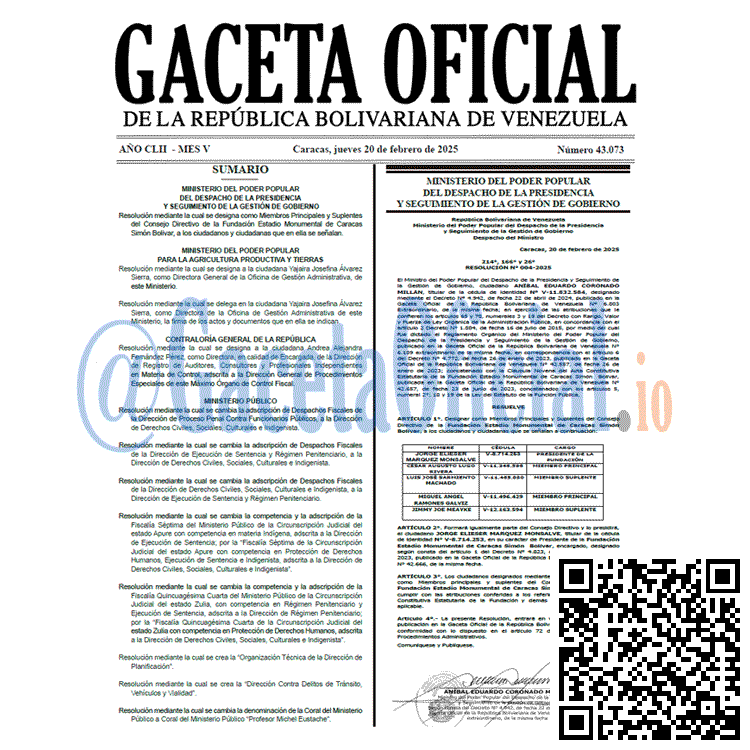 Gaceta Oficial, Gaceta 43073, Gaceta 43073 HD, Gaceta #43073, Gaceta Oficial Venezuela #43073