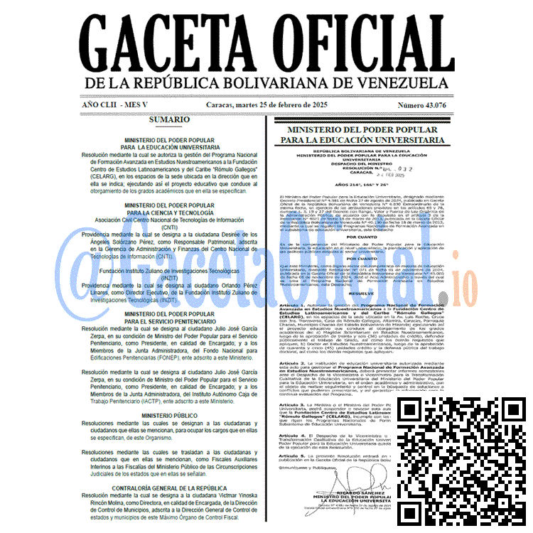 Gaceta Oficial, Gaceta 43076, Gaceta 43076 HD, Gaceta #43076, Gaceta Oficial Venezuela #43076