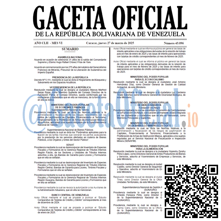 Venezuela Gaceta Oficial 43096 del 27 marzo 2025 Gaceta Oficial, Gaceta 43096, Gaceta 43096 HD, Gaceta #43096, Gaceta Oficial Venezuela #43096